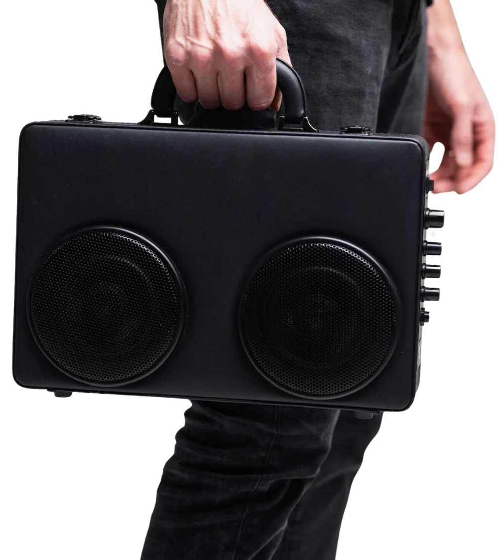 treblemaker 2.0 carried by the handle, front view with twin speakers